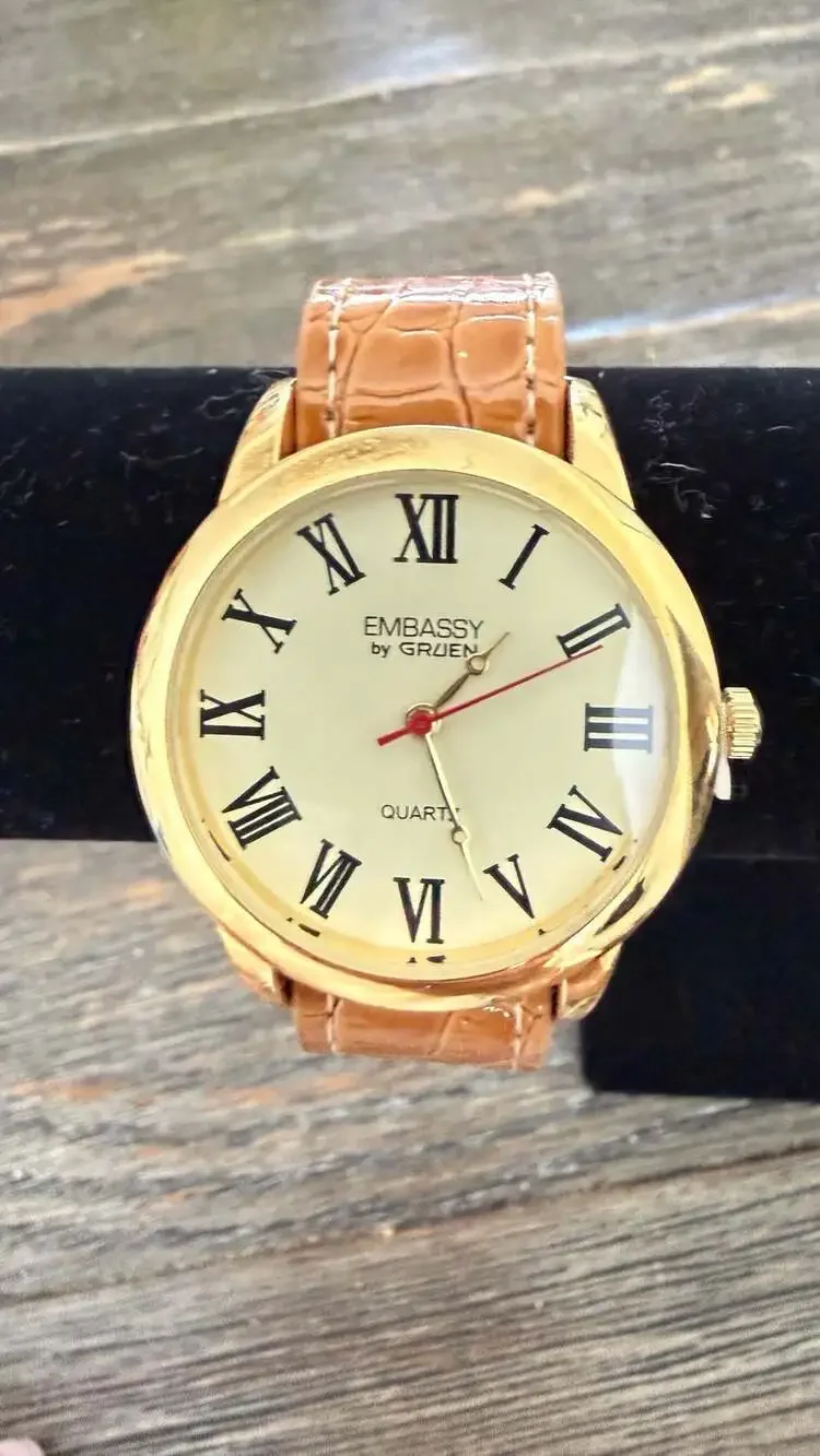 Embassy by Gruen Unisex Gold-Tone Roman Numeral Quartz Watch